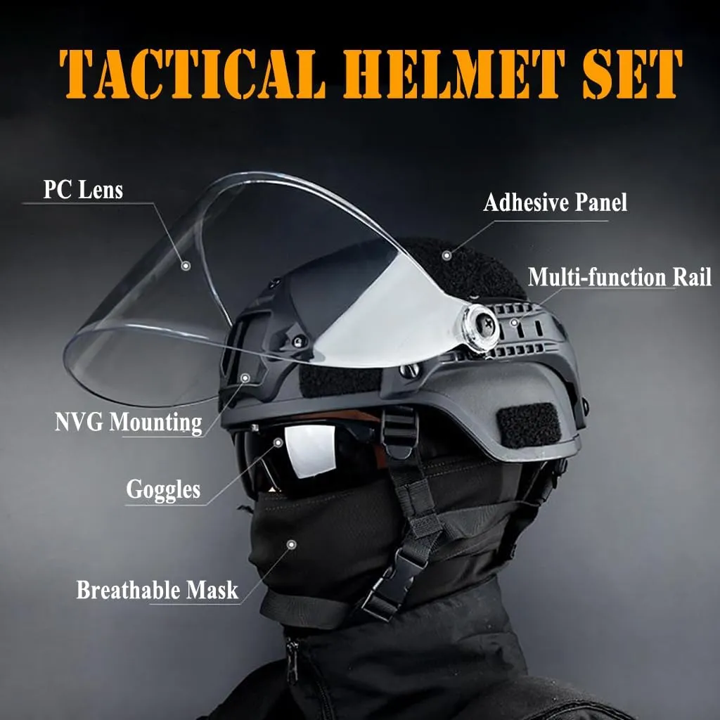 Lightweight Airsoft Helmet with Transparent Visor, Goggles and Full Face Mask, Outdoor Tactical Gear, for CS BB Paintball Hunting