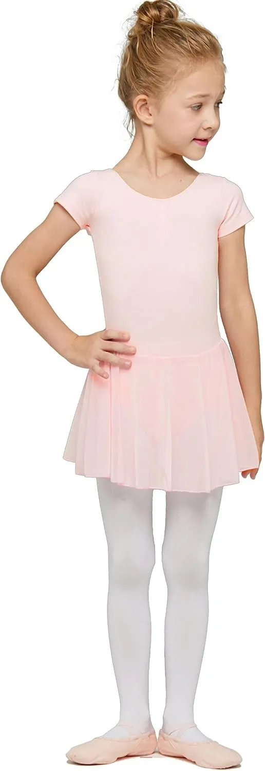 MdnMd Toddler Ballet Leotards for Girls Dance Leotards with Skirt Gymnastic Ballerina Outfit Dress Classic Short Sleeve
