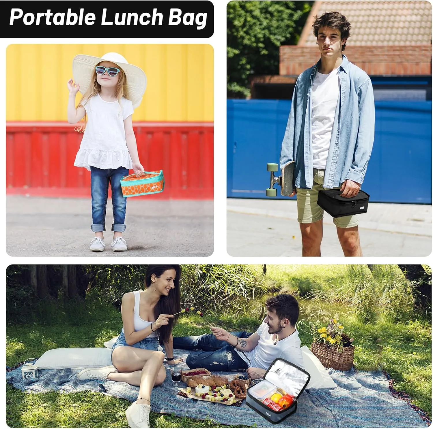 MIER Portable Thermal Insulated Cooler Bag Mini Lunch Bag for Kids, Orange
