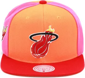 Mitchell & Ness Miami Heat Hardwood Classics NBA On The Block Snapback Hat Adjustable Cap - Orange/Red/Pink