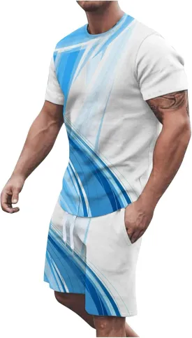 Muscularfit Mens Short Sets 2 Piece Outfits Causal Gradient Color Tracksuit Sweatshirt and Drawstring Shorts Set for Men 2023