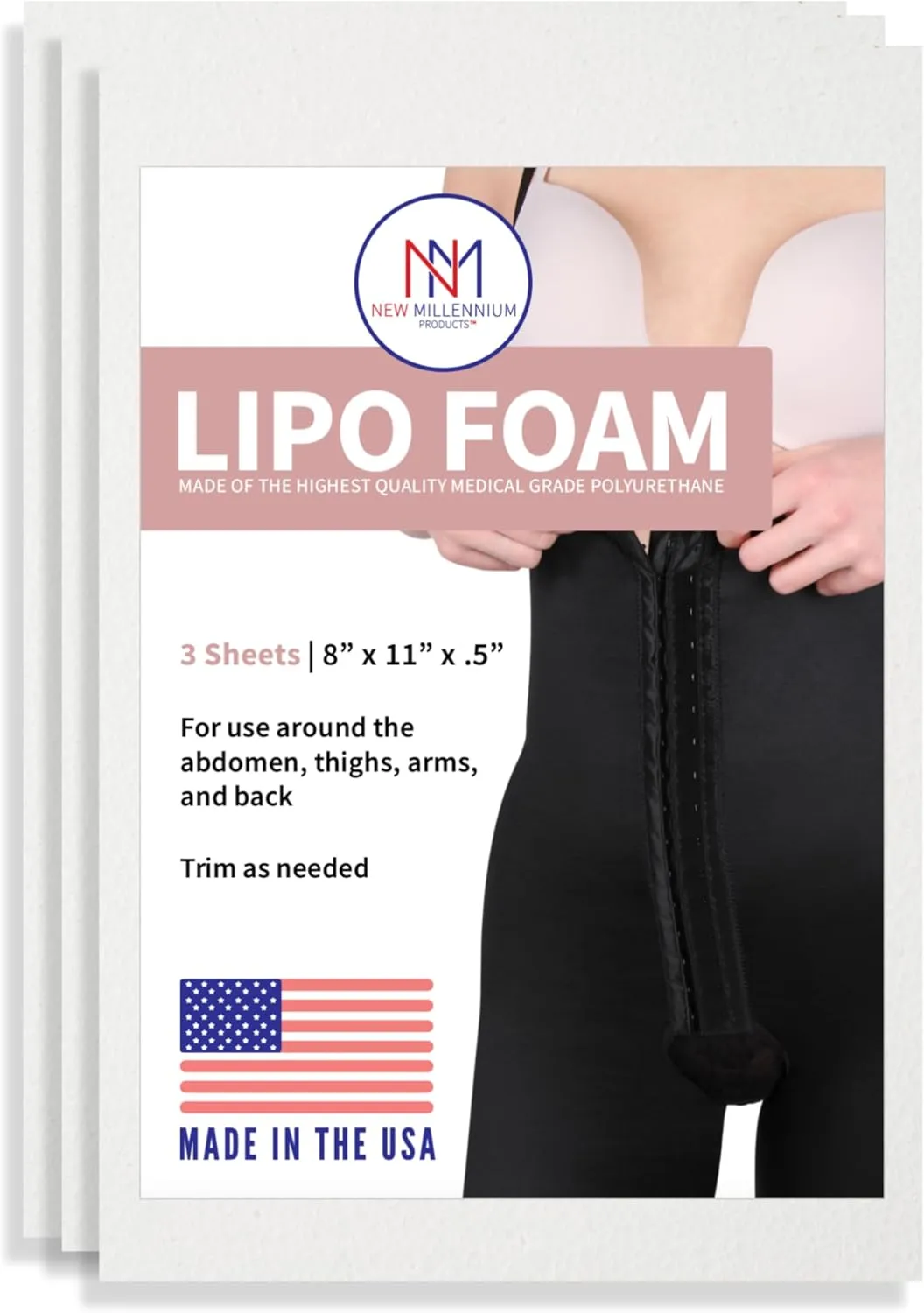 New Millennium Premium Lipo Foam Sheets (3 Pack) | USA Medical-Grade Compression Pads - Liposuction, BBL, Tummy Tuck | Reduce Swelling & Bruising | Use with Fajas, Ab Boards, Recovery Garments (8x11)