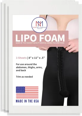 New Millennium Premium Lipo Foam Sheets (3 Pack) | USA Medical-Grade Compression Pads - Liposuction, BBL, Tummy Tuck | Reduce Swelling & Bruising | Use with Fajas, Ab Boards, Recovery Garments (8x11)
