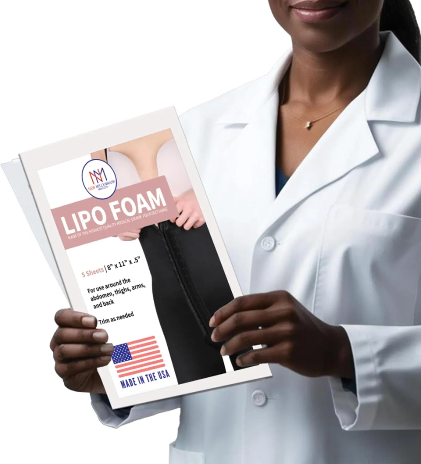 New Millennium Premium Lipo Foam Sheets (5 Pack) | USA Medical-Grade Compression Pads - Liposuction, BBL, Tummy Tuck | Reduce Swelling & Bruising | Use with Fajas, Ab Boards, Recovery Garments (8x11)