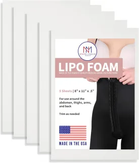 New Millennium Premium Lipo Foam Sheets (5 Pack) | USA Medical-Grade Compression Pads - Liposuction, BBL, Tummy Tuck | Reduce Swelling & Bruising | Use with Fajas, Ab Boards, Recovery Garments (8x11)