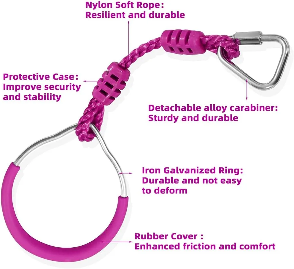 Ninja Trapeze Swing Bar Gymnastic Ring With Carabiner for Kids Adults Outdoor Activities, Ninja Warrior Training Equipment Obstacle Course Hanging Monkey Bar Fist For Backyard (1 Purple)