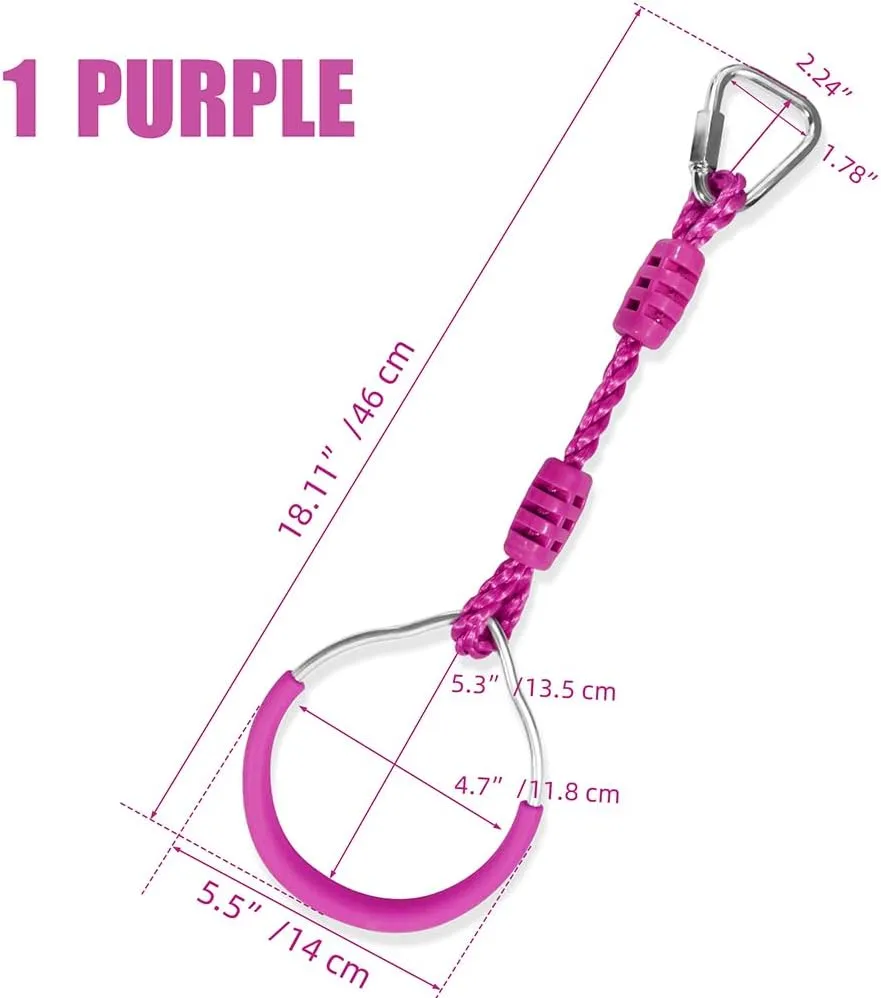 Ninja Trapeze Swing Bar Gymnastic Ring With Carabiner for Kids Adults Outdoor Activities, Ninja Warrior Training Equipment Obstacle Course Hanging Monkey Bar Fist For Backyard (1 Purple)