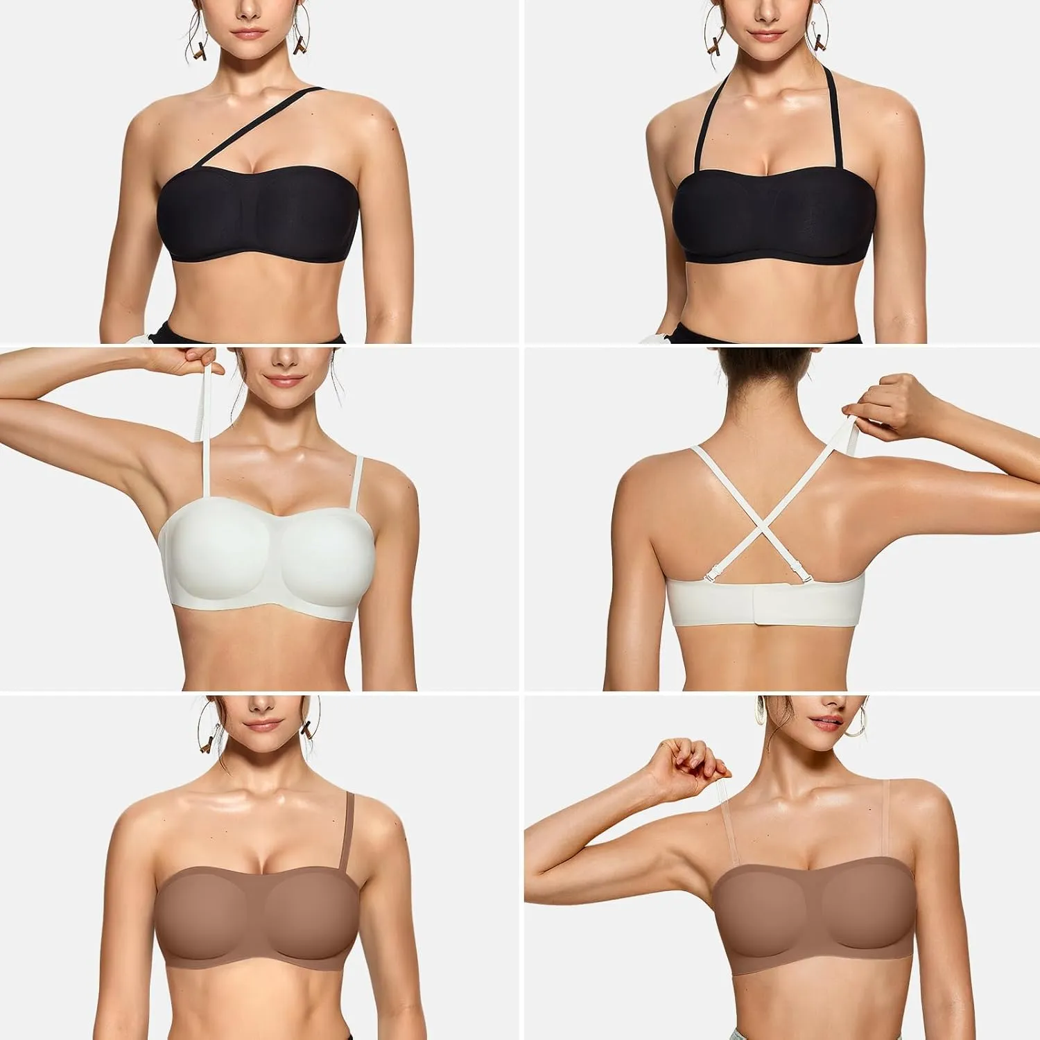 OEAK Womens Strapless Bras Push Up Bandeau Bra Non Slip Wireless Supportive Padded Bras Seamless Comfortable Tube Bra
