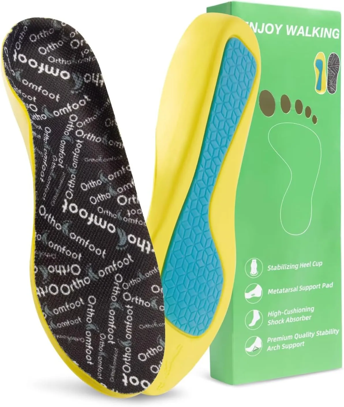 OrthoComfoot Kids Orthopedic Comfort Childrens Insoles : Flat Feet Gel Inserts for Plantar Fasciitis Relief, Athletic Orthotic High Arch Support Insoles, No Trimming,Size 5 Big Kid
