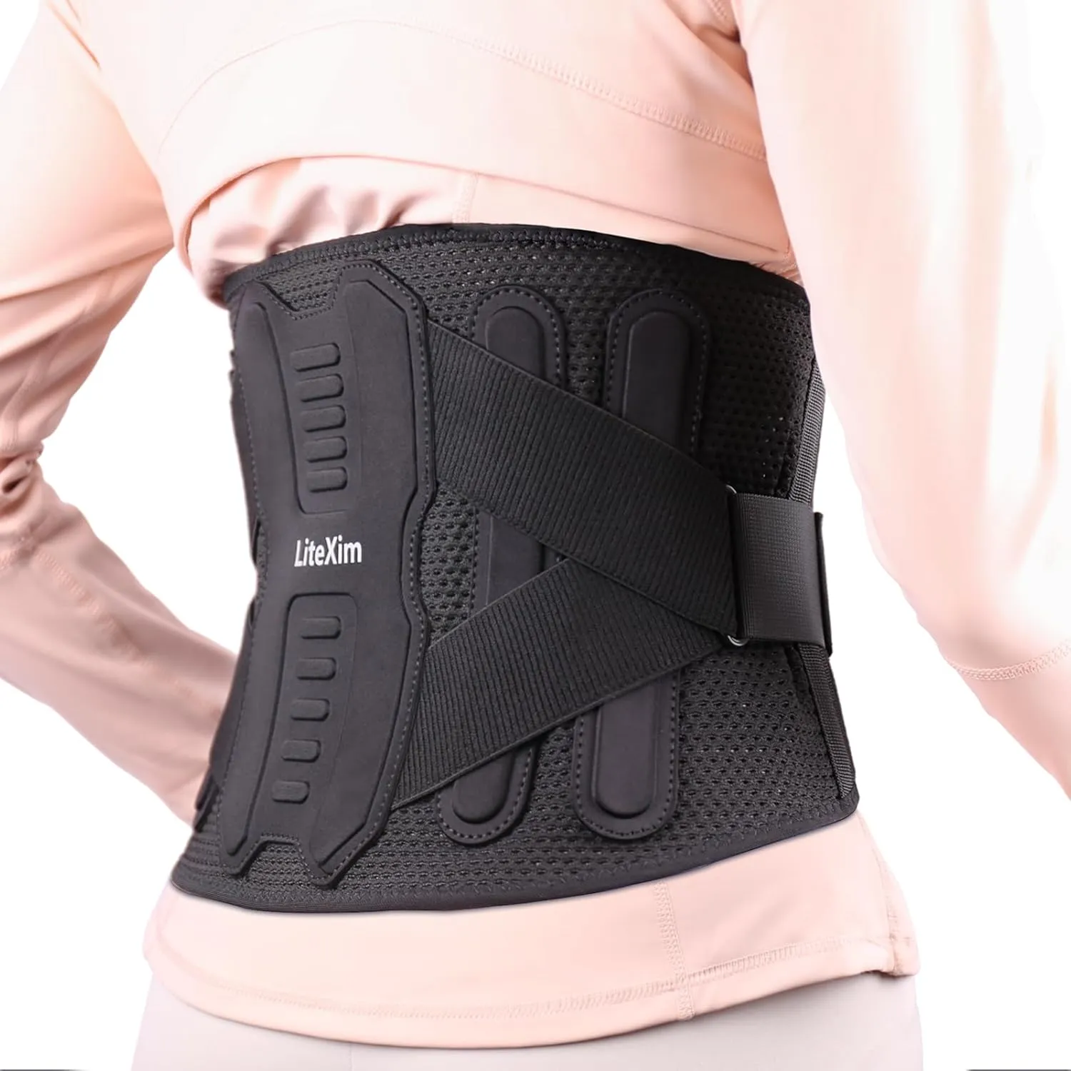 Pro Back Brace for Men Women Lower Back Pain Relief with Rigid Bionic Support & Massager Pad, Air Mesh Lumbar Belt for Sciatica, Hernia Disc, Scoliosis, Adjustable Brace for Spinal (Black, Large(Belly: 39"-45"))
