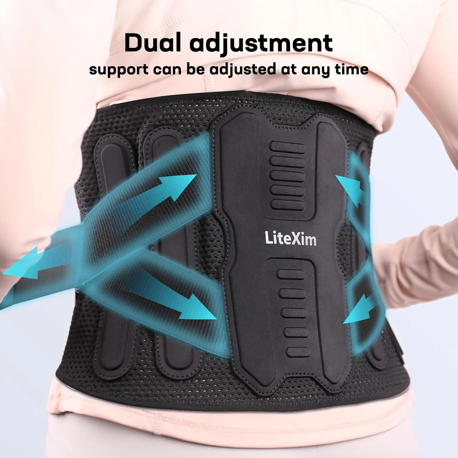 Pro Back Brace for Men Women Lower Back Pain Relief with Rigid Bionic Support & Massager Pad, Air Mesh Lumbar Belt for Sciatica, Hernia Disc, Scoliosis, Adjustable Brace for Spinal (Black, Large(Belly: 39"-45"))