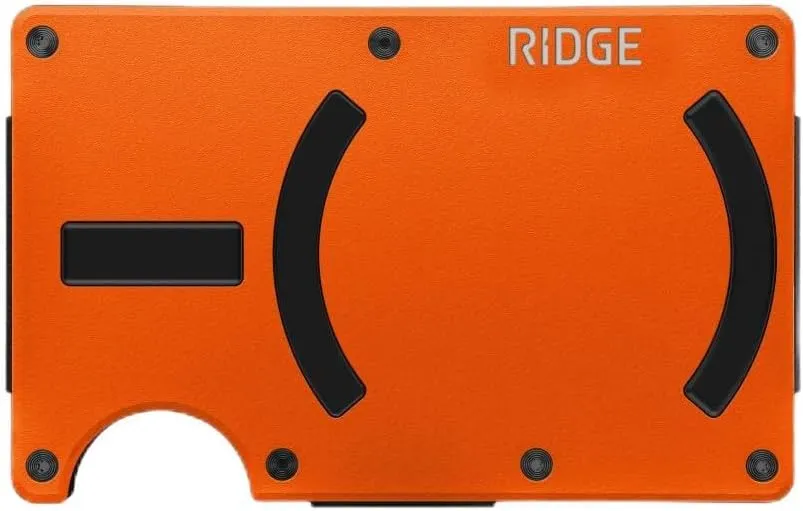 Ridge Wallet Compatible with MagSafe - Slim Minimalist Wallet For Men and Women, MagSafe Compatible Wallet - RFID, Card Holder & Integrated Cash Strap, Ridge Wallets for Men (Basecamp Orange)