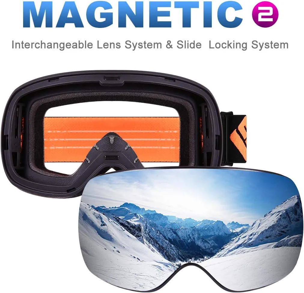 Ski Snowboard Goggles Magnetic Mirrored Lens 120s Anti-Fog for Adult