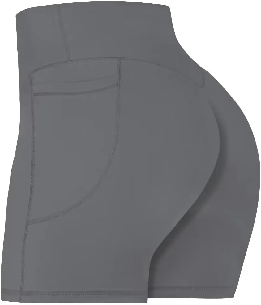 Sunzel No Front Seam Biker Shorts for Women with Pockets, Yoga Workout Gym Bike Shorts with Tummy Control