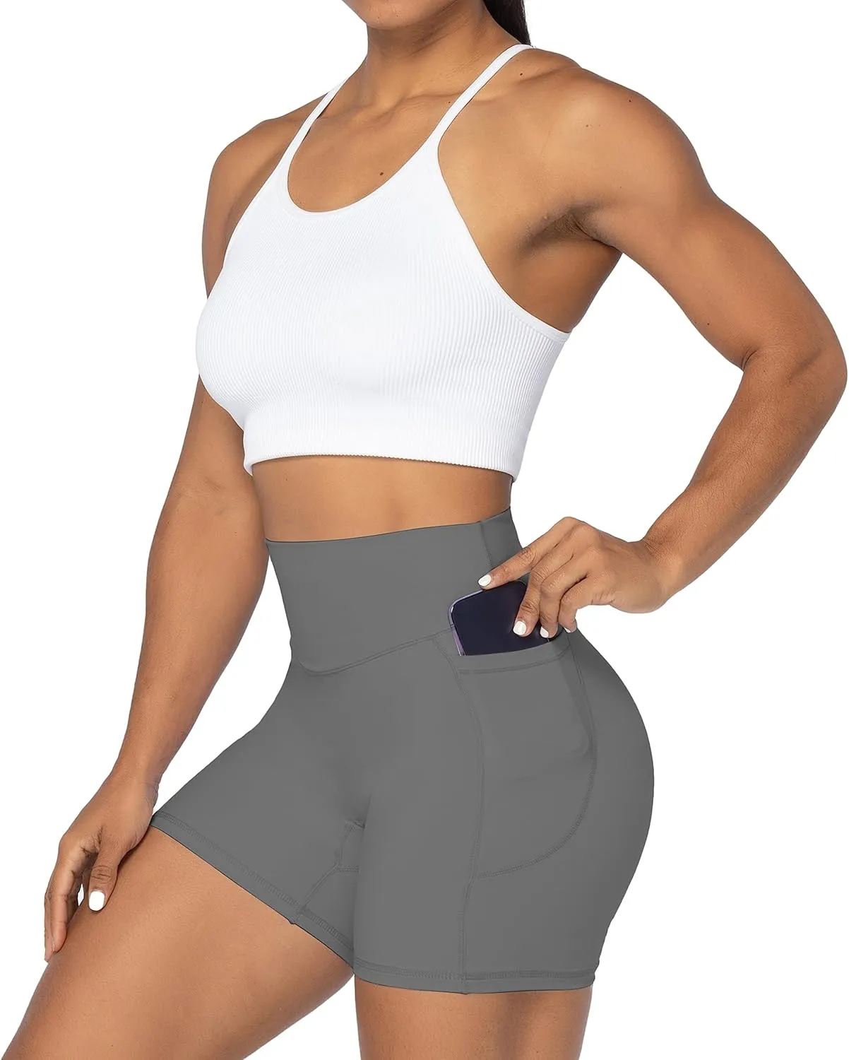 Sunzel No Front Seam Biker Shorts for Women with Pockets, Yoga Workout Gym Bike Shorts with Tummy Control