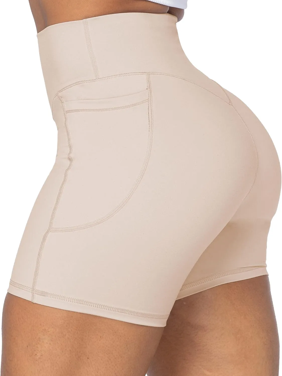 Sunzel No Front Seam Biker Shorts for Women with Pockets, Yoga Workout Gym Bike Shorts with Tummy Control