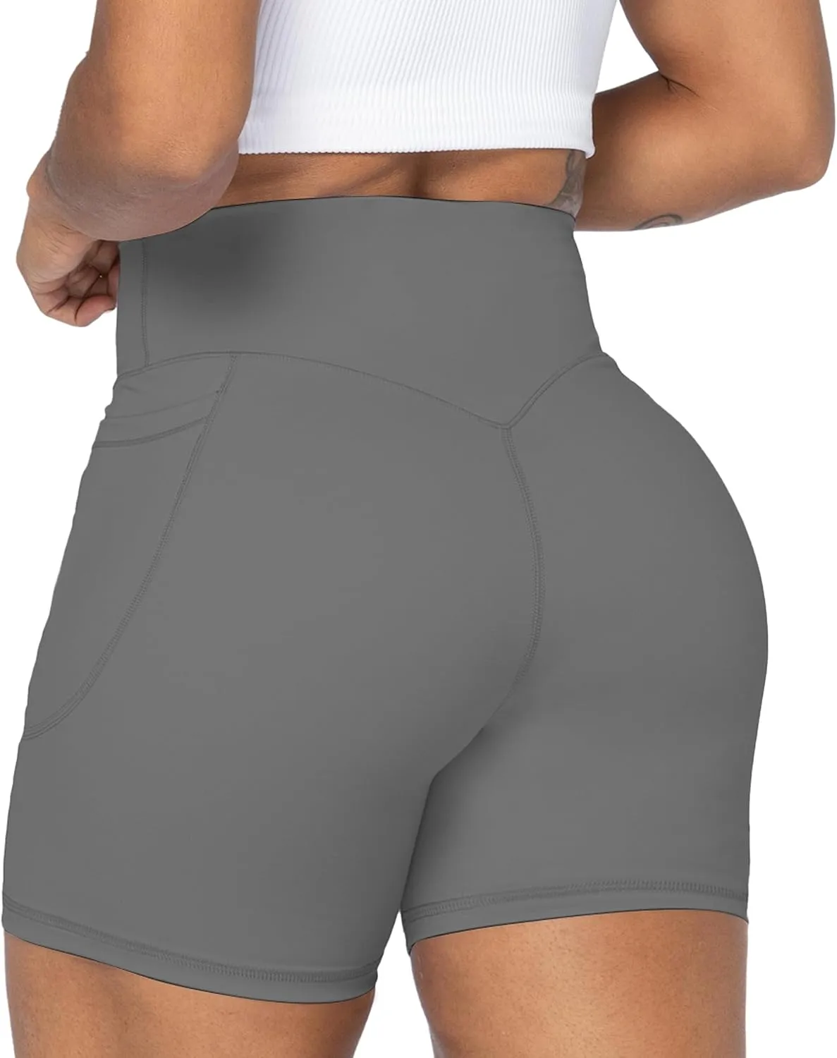 Sunzel No Front Seam Biker Shorts for Women with Pockets, Yoga Workout Gym Bike Shorts with Tummy Control