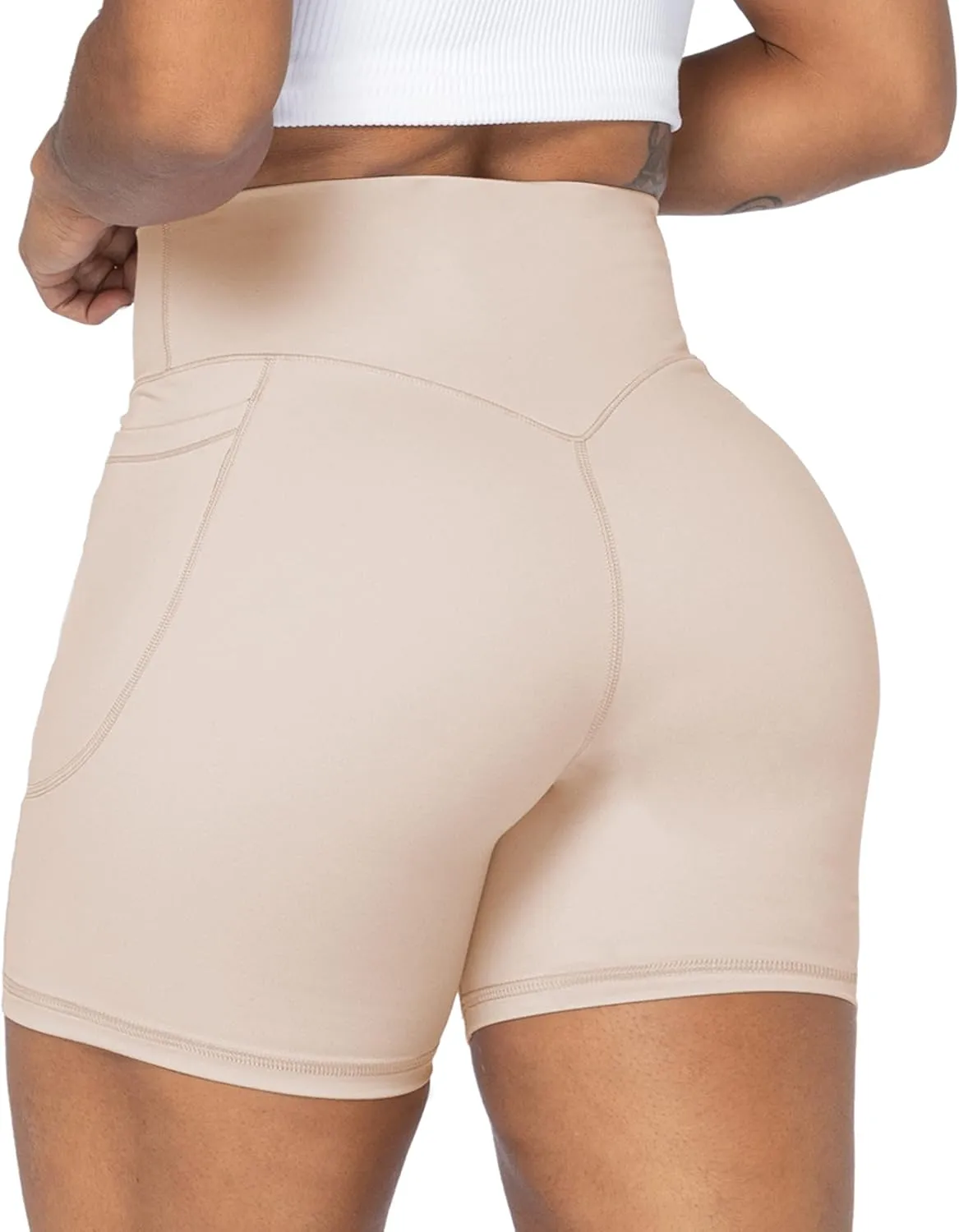 Sunzel No Front Seam Biker Shorts for Women with Pockets, Yoga Workout Gym Bike Shorts with Tummy Control