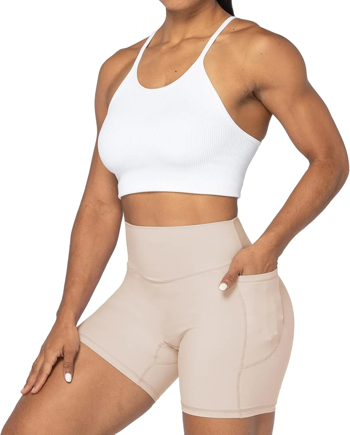 Sunzel No Front Seam Biker Shorts for Women with Pockets, Yoga Workout Gym Bike Shorts with Tummy Control