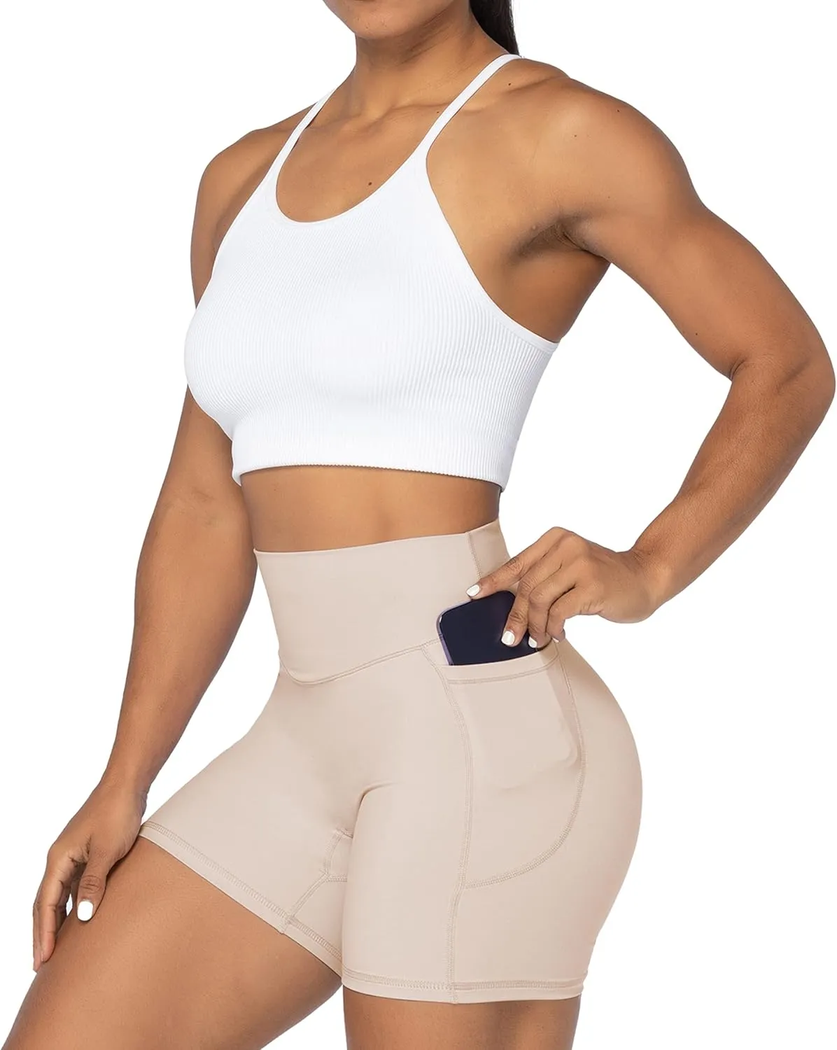 Sunzel No Front Seam Biker Shorts for Women with Pockets, Yoga Workout Gym Bike Shorts with Tummy Control