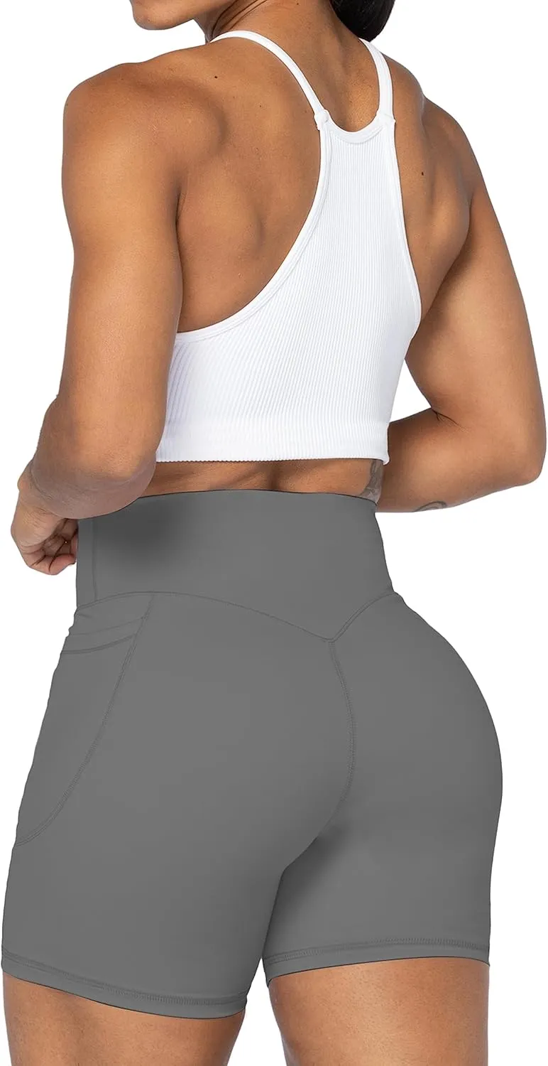 Sunzel No Front Seam Biker Shorts for Women with Pockets, Yoga Workout Gym Bike Shorts with Tummy Control