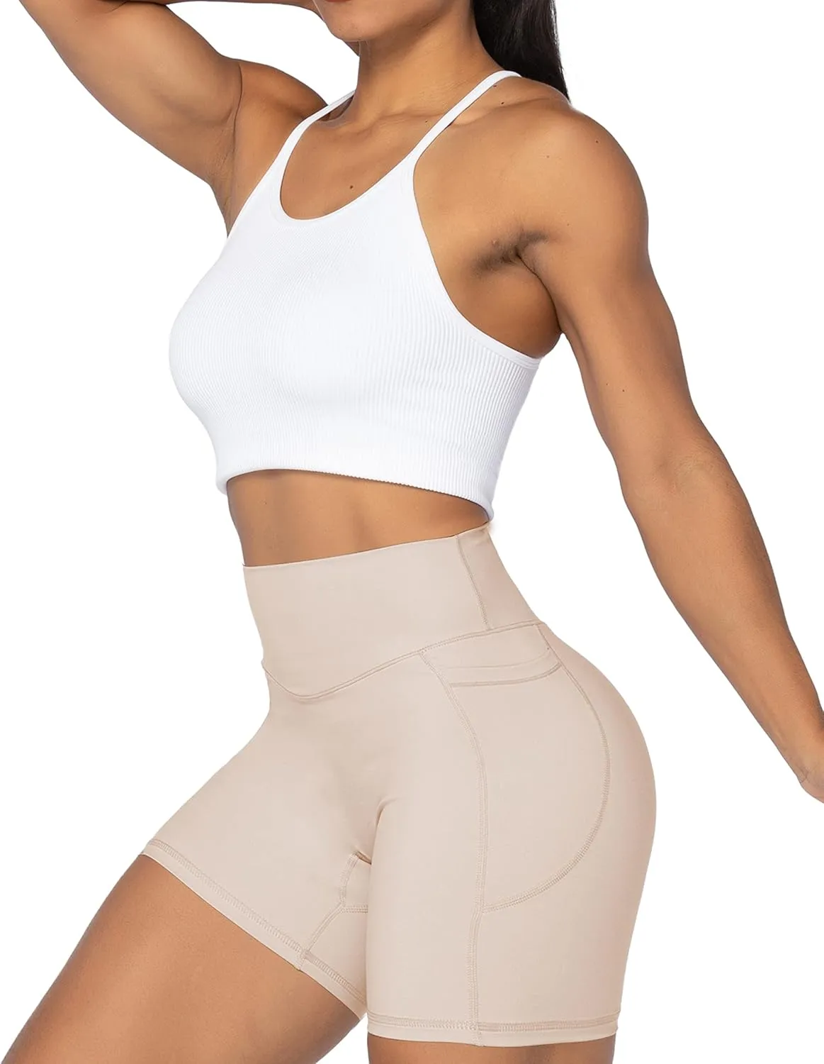 Sunzel No Front Seam Biker Shorts for Women with Pockets, Yoga Workout Gym Bike Shorts with Tummy Control