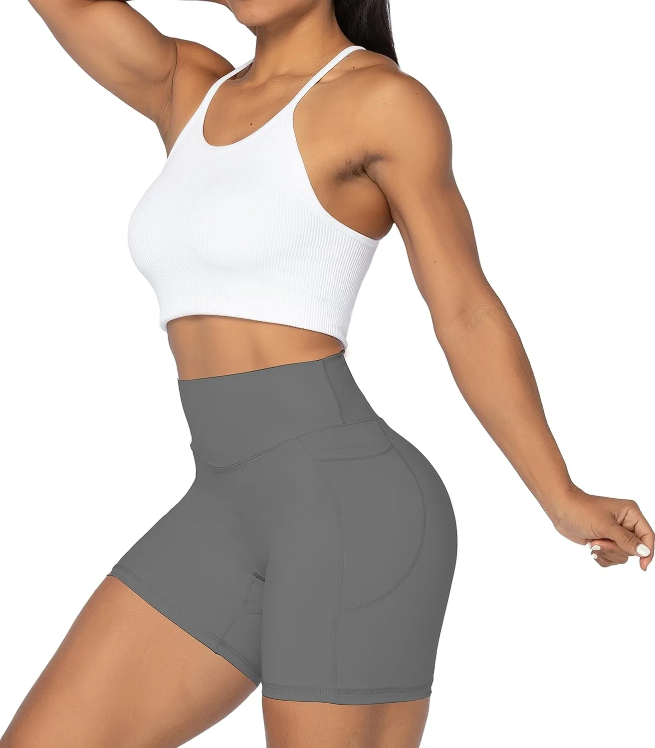 Sunzel No Front Seam Biker Shorts for Women with Pockets, Yoga Workout Gym Bike Shorts with Tummy Control
