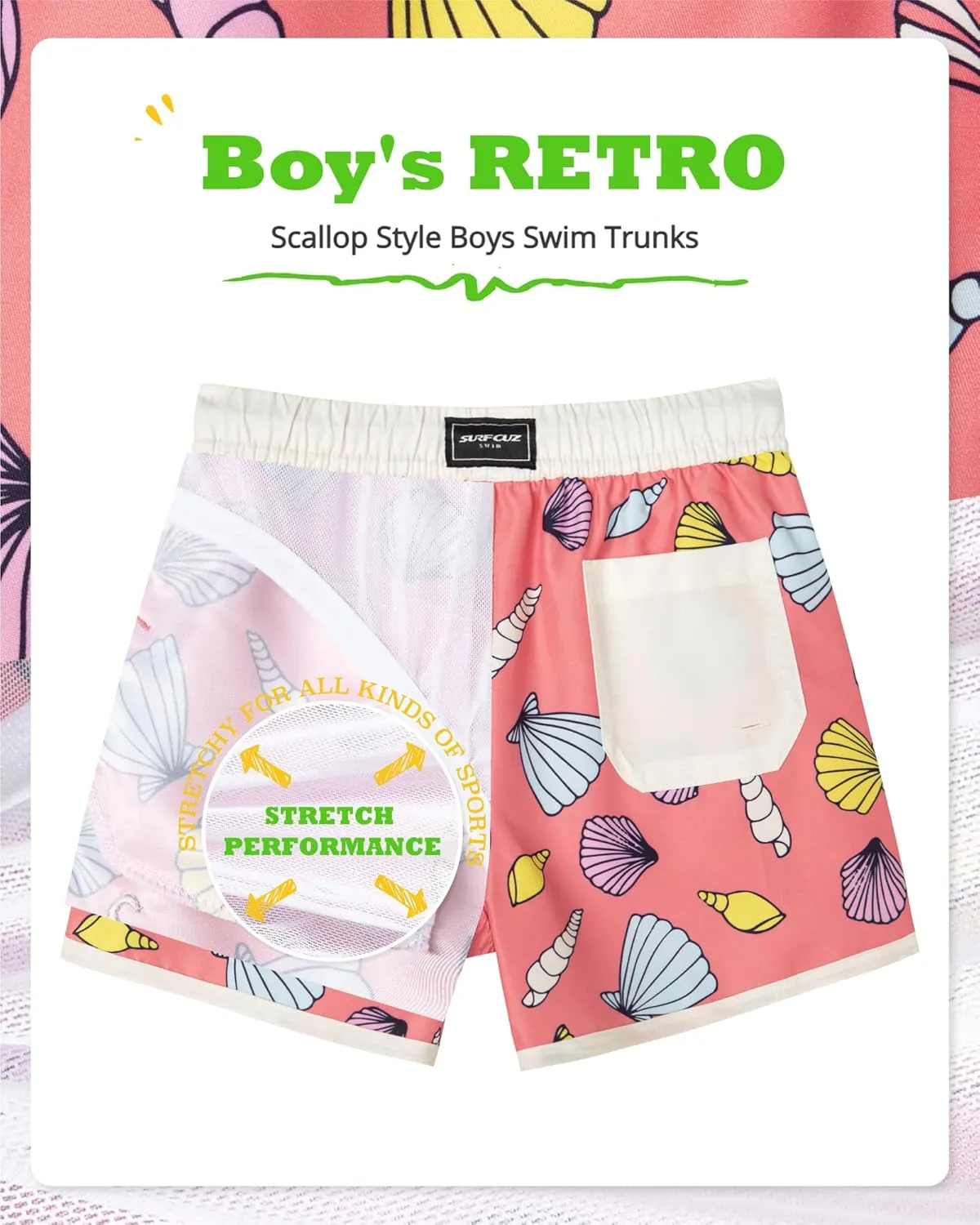 SURF CUZ Boys Swim Trunks Retro Toddler Boy Swimsuit Shorts Quick Dry Swimming Trunks Bathing Suit