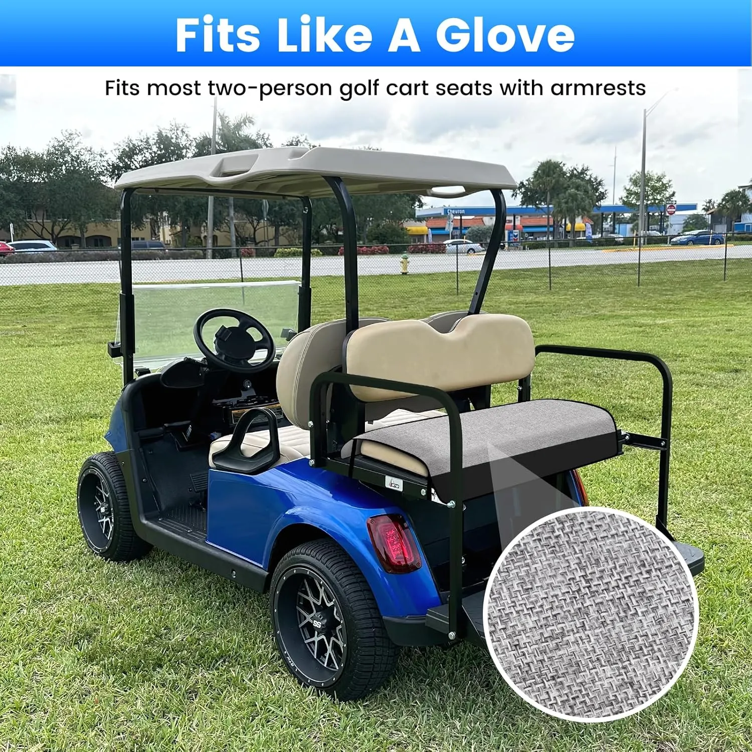 T TGBROS Golf Cart Seat Covers for 2 Person Seats EZGO, Yamaha & Club Car with Armrests Universal Golf Cart Seat Blanket Cushion Front & Rear All Weather Accessories - Black Leather & Gray Linen