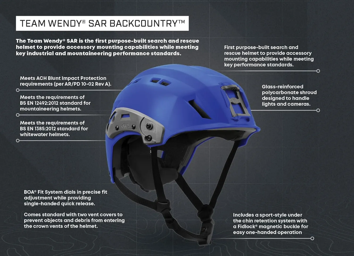 Team Wendy Search and Rescue Backcountry Bump Helmet | Precise Fit | Accessory Mounts | ACH Blunt Impact Protection