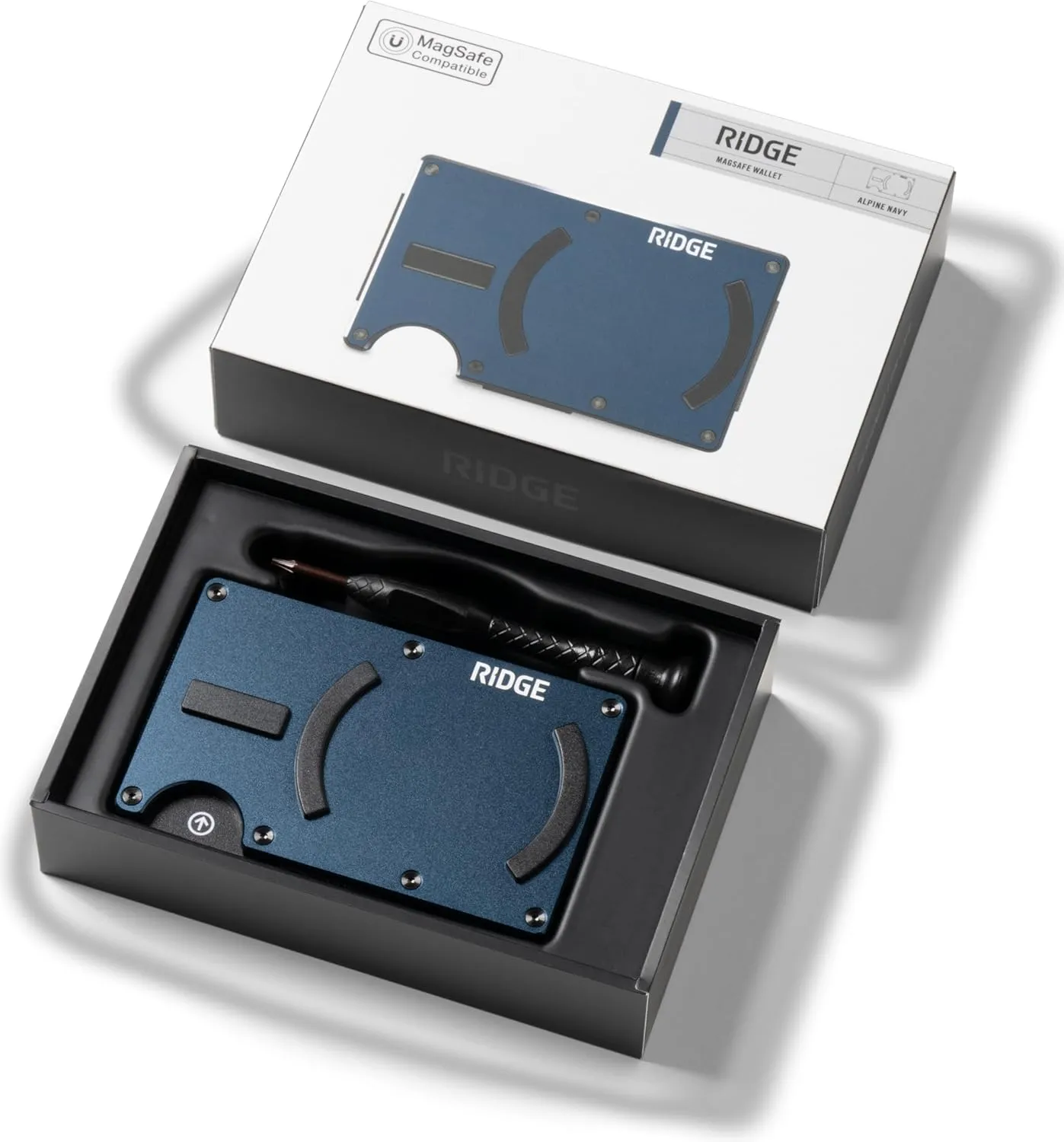 The Ridge Alpine Navy MagSafe Compatible Wallet - RFID, Card Holder & Integrated Cash Strap, Minimalist, Modern, Tech-Savvy Unisex Wallet for Men