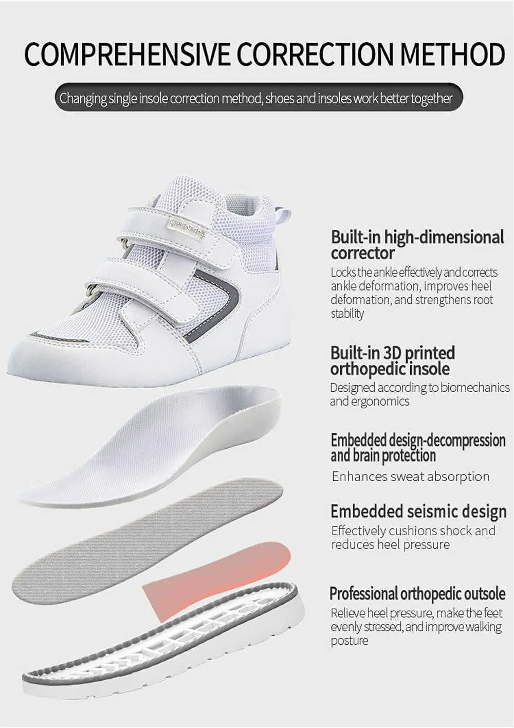 Toddlers Orthopedic ShoesKids High-top Corrective Sneakers for Boys and Girls with Arch and Ankle Support, Non-Slip Soles
