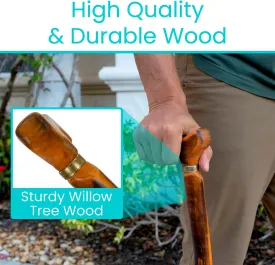 Vive Wooden Walking Stick Cane - for Men, Women, & Seniors - 36 Inch Single Point Rubber Tip with Willow Handle - Ergonomic Grip for Balance & Stability - Lightweight Elderly Assistance Product