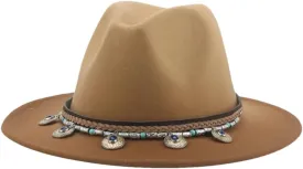 Women Fedoras Hats Mens Casual Gradient Color Cap Band Patchwork Panama Wide Brim Hat khaki9 56-58cm