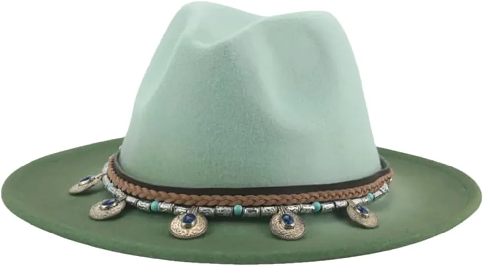 Women Fedoras Hats Mens Casual Gradient Color Cap Band Patchwork Panama Wide Brim Hat Light EN82 56-58cm
