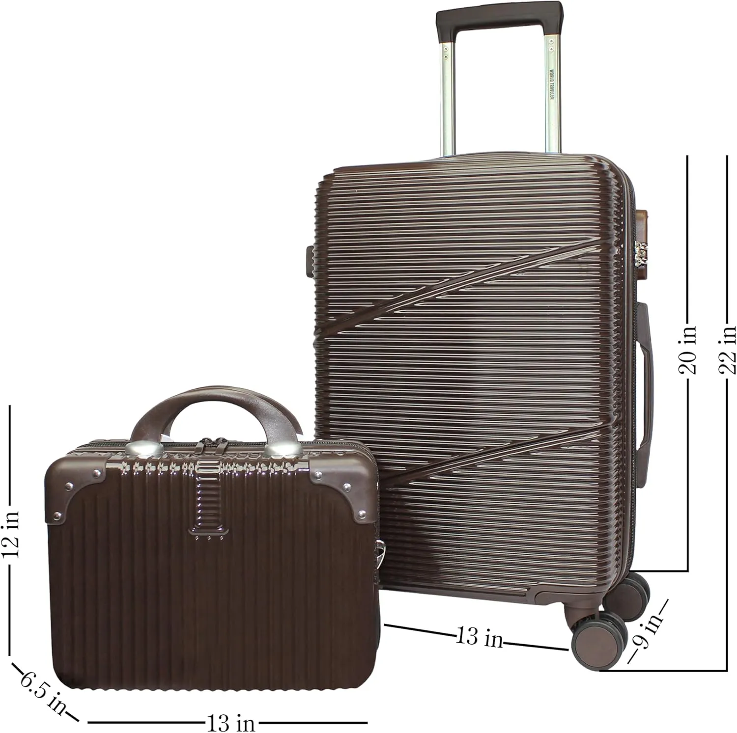 World Traveler VentureX Airline Approved Luggage ?C Lightweight Hardside Suitcase with Spinner Wheels, Brown, 2-Piece Carry-On Set