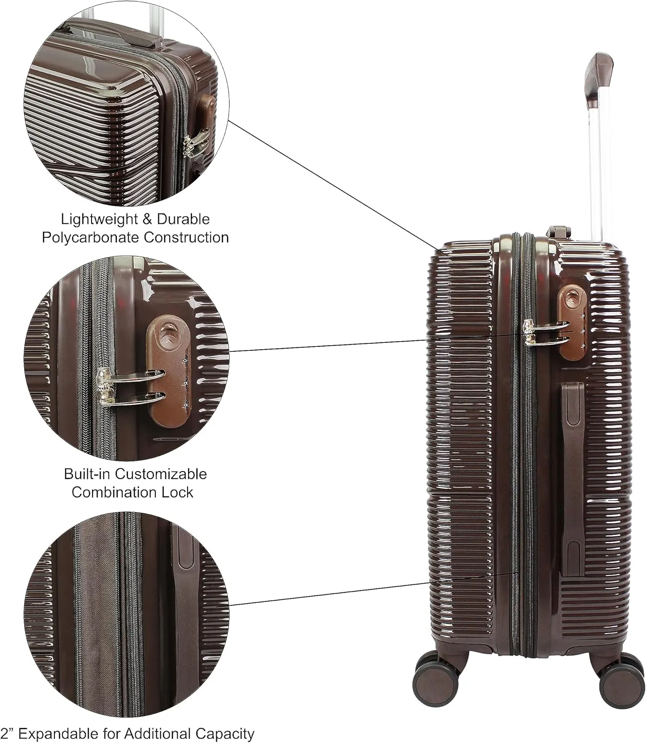 World Traveler VentureX Airline Approved Luggage ?C Lightweight Hardside Suitcase with Spinner Wheels, Brown, 2-Piece Carry-On Set