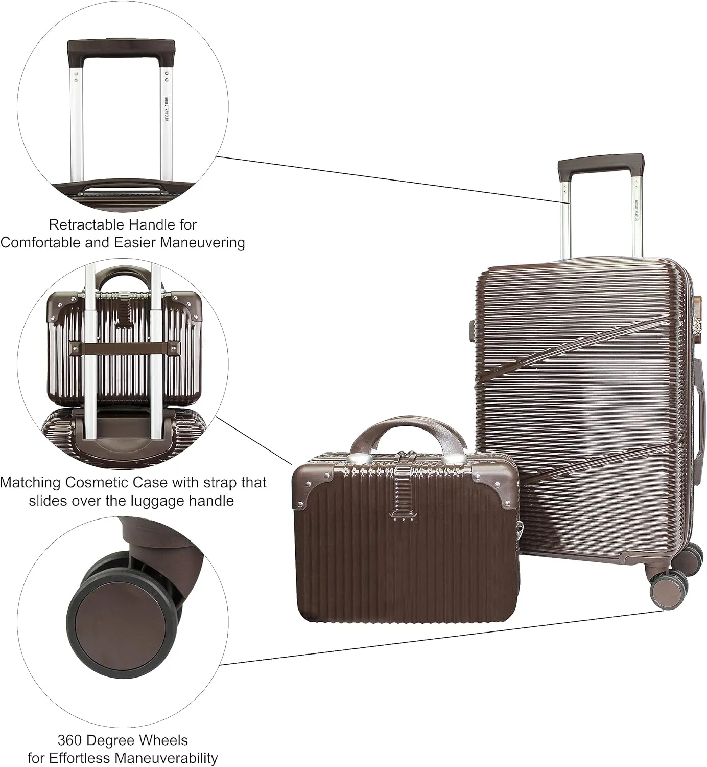 World Traveler VentureX Airline Approved Luggage ?C Lightweight Hardside Suitcase with Spinner Wheels, Brown, 2-Piece Carry-On Set