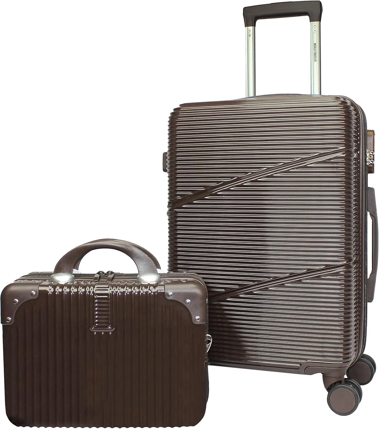 World Traveler VentureX Airline Approved Luggage ?C Lightweight Hardside Suitcase with Spinner Wheels, Brown, 2-Piece Carry-On Set
