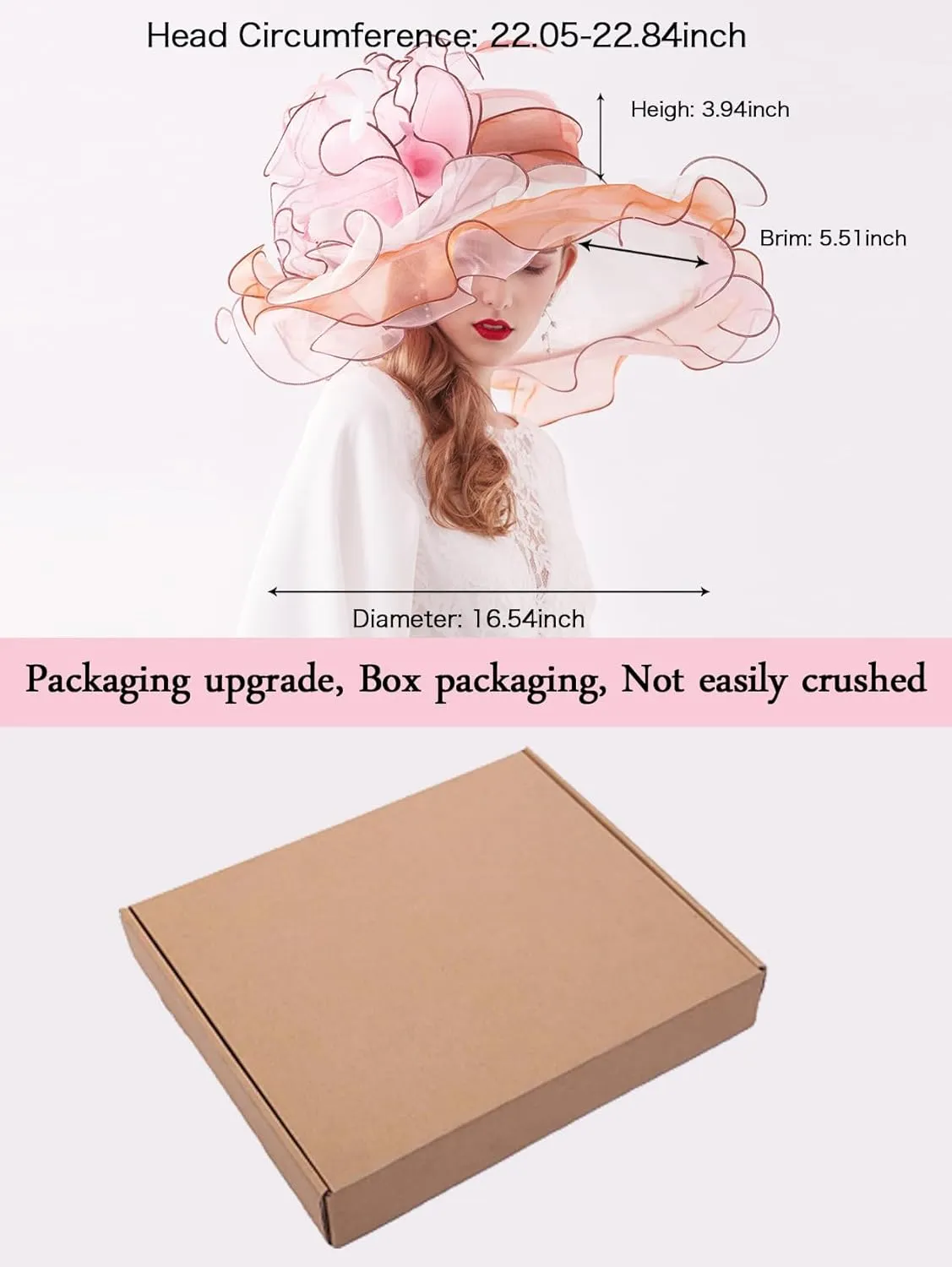 Z&X Women Organza Church Derby Hat Wide Brim Sun Hats for Wedding Tea Party Fascinator Hat, Dual-use