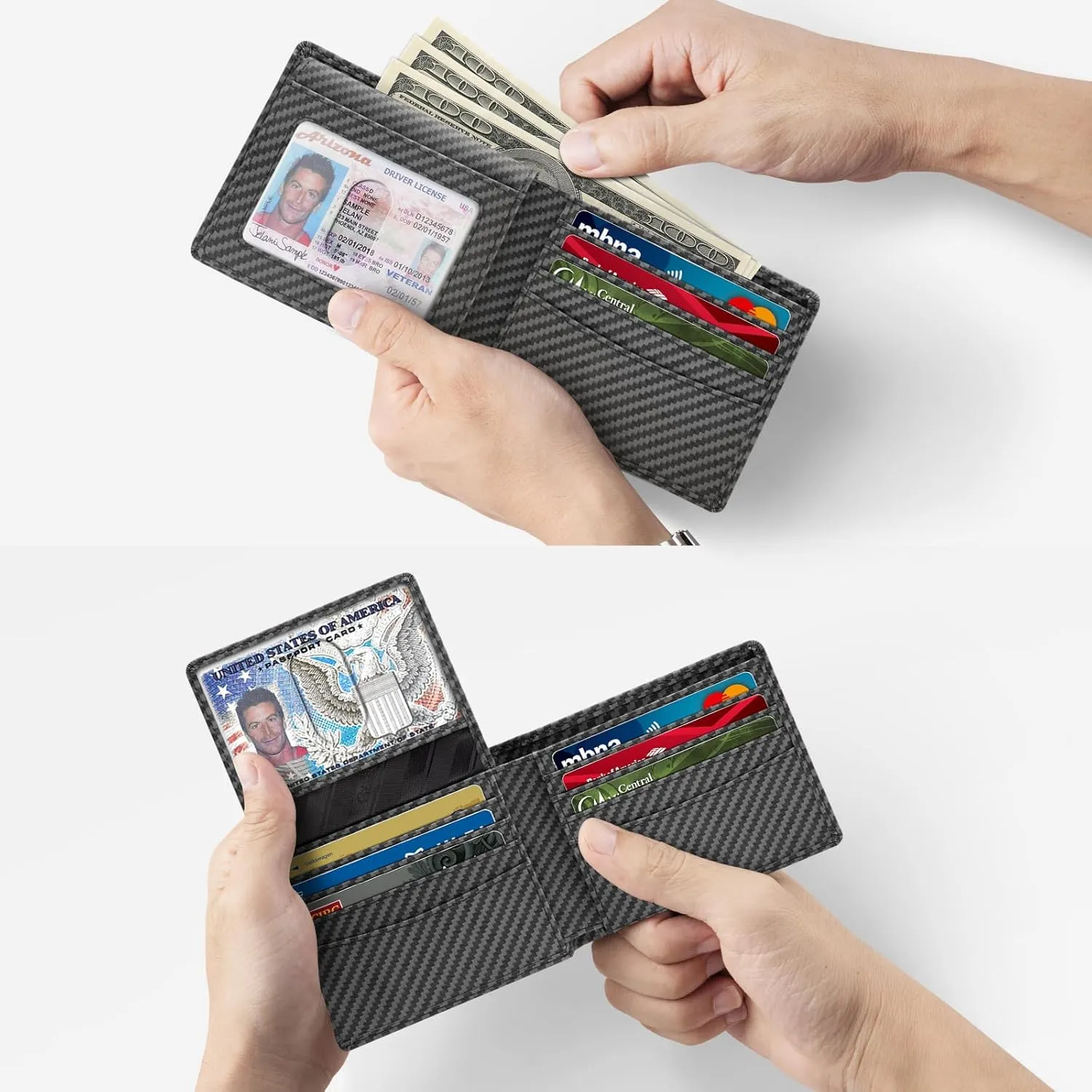 Zitahli Men's Slim RFID Blocking Leather Wallet,12 Card Slots Bifold Wallet,Ultra-Thin 0.39" Front Pocket Design 2 ID Window with Gift Box