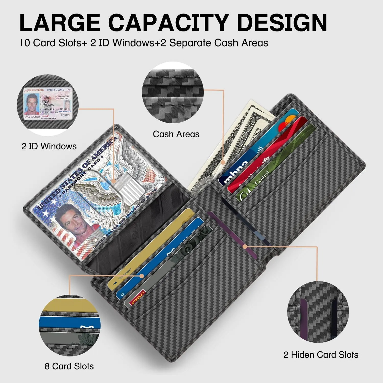 Zitahli Men's Slim RFID Blocking Leather Wallet,12 Card Slots Bifold Wallet,Ultra-Thin 0.39" Front Pocket Design 2 ID Window with Gift Box